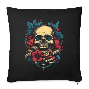 Tropical skull with flowers - Sofa pillowcase 17,3'' x 17,3'' (45 x 45 cm) - black - Front