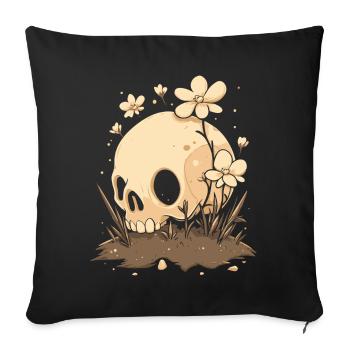 Cute skull with flower meadow - Sofa pillowcase 17,3'' x 17,3'' (45 x 45 cm) - black - Front