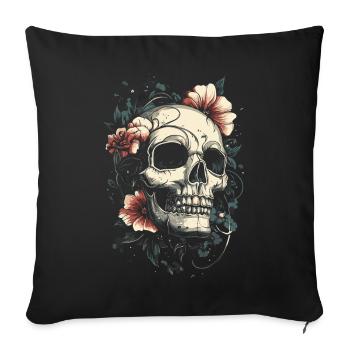 Skull with flowers tattoo style - Sofa pillowcase 17,3'' x 17,3'' (45 x 45 cm) - black - Front