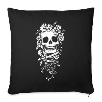 Floral skull in black and white - Sofa pillowcase 17,3'' x 17,3'' (45 x 45 cm) - black - Front