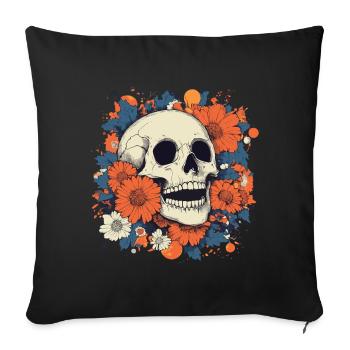 Crâne Pop Art avec des fleurs colorées - Housse de coussin décorative 45 x 45 cm - noir - Devant