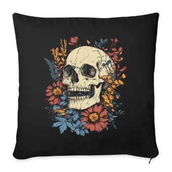 Crâne vintage avec des fleurs sauvages - Housse de coussin décorative 45 x 45 cm - noir - Devant