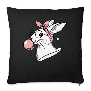 Lapin de Pâques avec bulle de chewing-gum en rétro vintage - Housse de coussin décorative 45 x 45 cm - noir - Devant