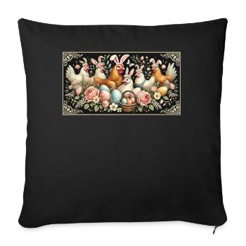 Pâques, poulets, poussins, esthétique vintage - Housse de coussin décorative 45 x 45 cm - noir - Devant