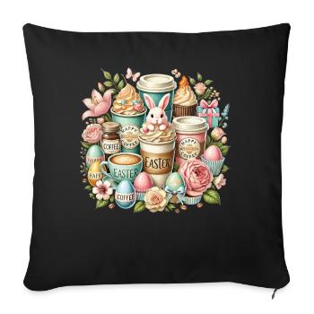 Amateurs de café de Pâques Café de lapin de Pâques - Housse de coussin décorative 45 x 45 cm - noir - Devant