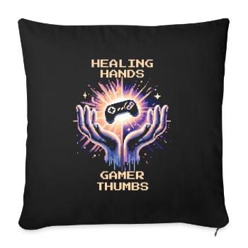 Ergothérapie Guérison Mains Pouce Rétro Pixel Art - Housse de coussin décorative 45 x 45 cm - noir - Devant
