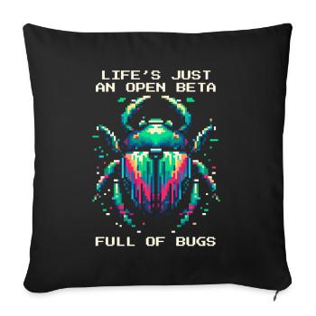Bug Life Bêta Bugs Rétro Pixel Art Humour Jeux - Housse de coussin décorative 45 x 45 cm - noir - Devant