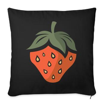 Icône de fraise dans le style bande dessinée et dessin animé - Housse de coussin décorative 45 x 45 cm - noir - Devant