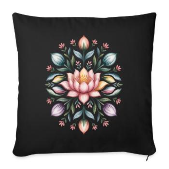 Lotus Flower Mandala with Floral Details - Sofa pillowcase 17,3'' x 17,3'' (45 x 45 cm) - black - Front