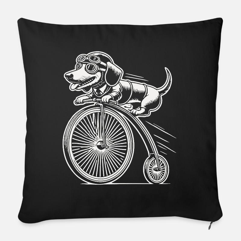 Fahrradfahrender Dackel im Retro Stil mit Humor - Sofakissenbezug 45 x 45 cm - Schwarz