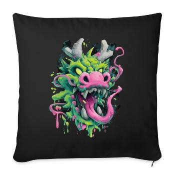Tête de dragon psychédélique Japon Style Street Art - Housse de coussin décorative 45 x 45 cm - noir - Devant