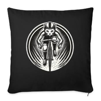 Chat sportif sur le vélo pour les amateurs de vélo de route - Housse de coussin décorative 45 x 45 cm - noir - Devant