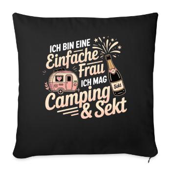 Camping & Sekt – Mein einfacher Plan - Sofakissenbezug 45 x 45 cm - Schwarz - Vorne