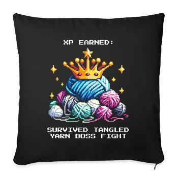 Earn XP: Defeated Balls of Wool | Crochet Yarn - Sofa pillowcase 17,3'' x 17,3'' (45 x 45 cm) - black - Front
