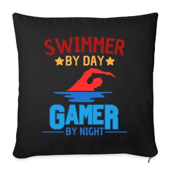 Drôle de joueur nageur joueur joueur disant - Housse de coussin décorative 45 x 45 cm - noir - Devant