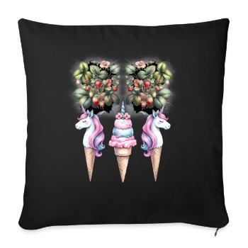 Erdbeeren Einhorn Eiscrem Eis Teenie Kinder Kind - Sofakissenbezug 45 x 45 cm - Schwarz - Vorne