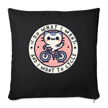 Bicycle cat with naughty saying for - Sofa pillowcase 17,3'' x 17,3'' (45 x 45 cm) - black - Front