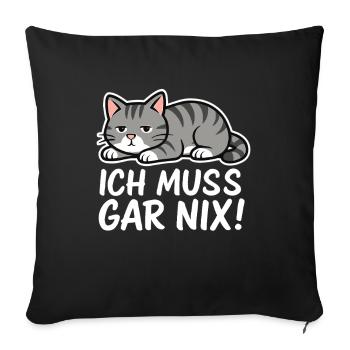 Je n’ai rien à faire – chat paresseux - Housse de coussin décorative 45 x 45 cm - noir - Devant
