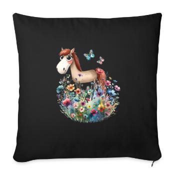 Kids Child Girl Horse Horses Toddlers Pony - Sofa pillowcase 17,3'' x 17,3'' (45 x 45 cm) - black - Front