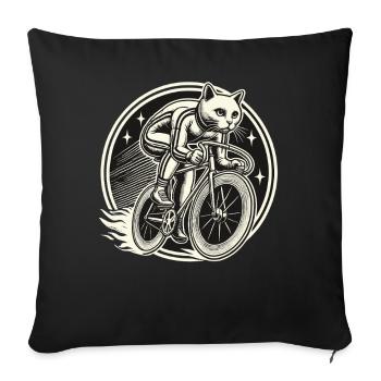 Chat de vélo rétro pour les amoureux des animaux en tournée - Housse de coussin décorative 45 x 45 cm - noir - Devant