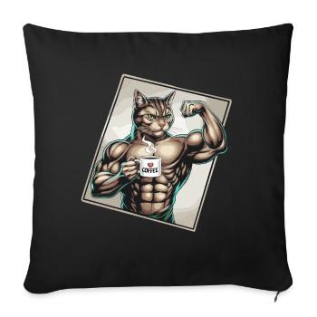 Chat puissant avec du café - Housse de coussin décorative 45 x 45 cm - noir - Devant