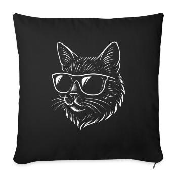 Chat cool avec des lunettes de soleil - Housse de coussin décorative 45 x 45 cm - noir - Devant