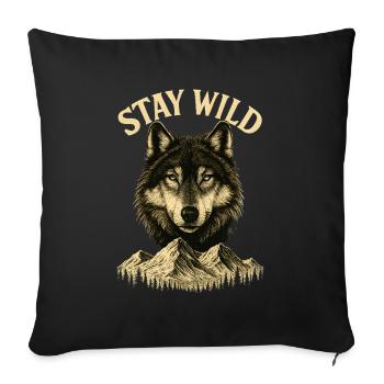 Stay Wild - Restez sauvage - Loup - Housse de coussin décorative 45 x 45 cm - noir - Devant