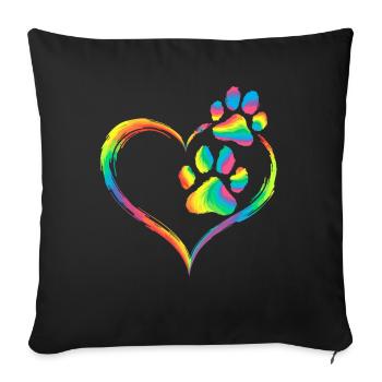 Rainbow Heart Paw Print Animal Love - Sofa pillowcase 17,3'' x 17,3'' (45 x 45 cm) - black - Front
