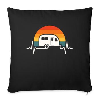 Camping is my heartbeat – Retro caravan - Sofa pillowcase 17,3'' x 17,3'' (45 x 45 cm) - black - Front