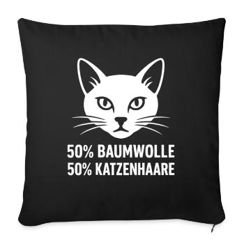 50 % de poils de chat – Humour du propriétaire de chat - Housse de coussin décorative 45 x 45 cm - noir - Devant