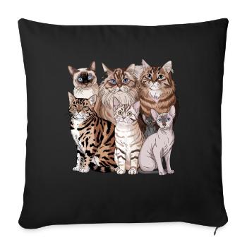 Illustration de différentes races de chats - Housse de coussin décorative 45 x 45 cm - noir - Devant