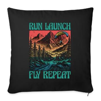 Paragliding Run Launch Fly Repeat Paramotoring - Sofakissenbezug 45 x 45 cm - Schwarz - Vorne