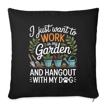 Jardinier amateur avec chien Jardin - Housse de coussin décorative 45 x 45 cm - noir - Devant