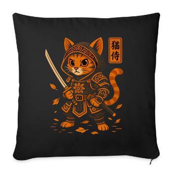 Samurai Katze - Sofakissenbezug 45 x 45 cm - Schwarz - Vorne