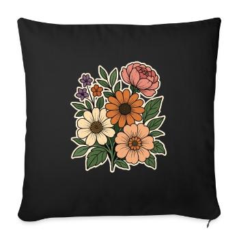 Bouquet floral vintage aquarelle - Housse de coussin décorative 45 x 45 cm - noir - Devant