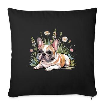 French Bulldog in Flower Field Relaxing - Sofa pillowcase 17,3'' x 17,3'' (45 x 45 cm) - black - Front