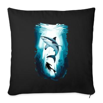 Underwater adventure with shark and diver - Sofa pillowcase 17,3'' x 17,3'' (45 x 45 cm) - black - Front