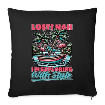Navigation perdue non j’explore avec style nautisme - Housse de coussin décorative 45 x 45 cm - noir - Devant