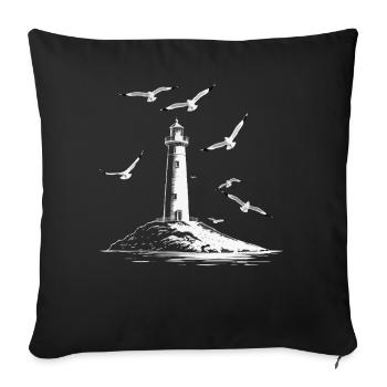 Lighthouse Seagull Harbor Moin Sea Lake - Sofa pillowcase 17,3'' x 17,3'' (45 x 45 cm) - black - Front