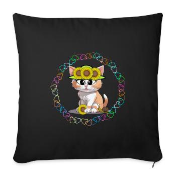 Chat Rétro Chats Enfants Enfant Tournesols - Housse de coussin décorative 45 x 45 cm - noir - Devant