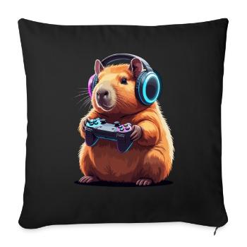 Gamer Hamster Controller Gaming Spielen - Sofakissenbezug 45 x 45 cm - Schwarz - Vorne