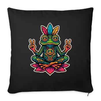 Hippie Frog – Peace & Meditation Design - Sofa pillowcase 17,3'' x 17,3'' (45 x 45 cm) - black - Front