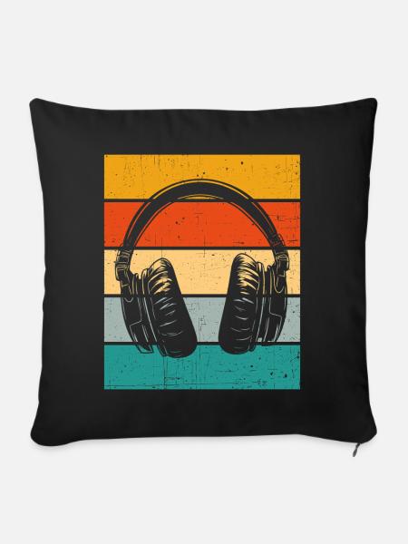 Kopfhörer Retro - Sofakissenbezug 45 x 45 cm - Schwarz