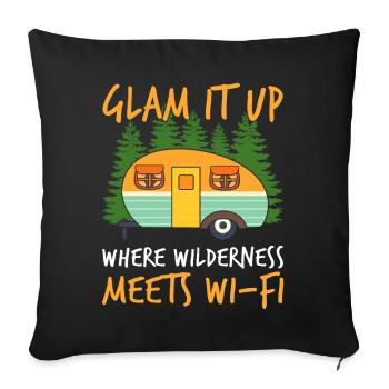 Camp Mit Uns Lustiger Camping Van RV Camper - Sofakissenbezug 45 x 45 cm - Schwarz - Vorne