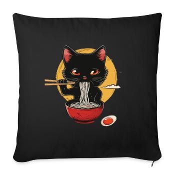 Black Cat With Ramen Bowl Moon - Sofa pillowcase 17,3'' x 17,3'' (45 x 45 cm) - black - Front