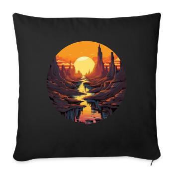 Coucher de soleil dans le canyon avec rivière et - Housse de coussin décorative 45 x 45 cm - noir - Devant