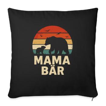 Maman ours rétro avec silhouette de bébé ours - Housse de coussin décorative 45 x 45 cm - noir - Devant