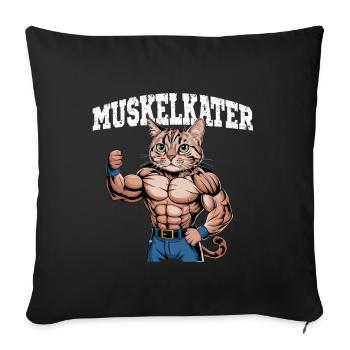Chat endolori Drôle Muscleman Fitness Humour - Housse de coussin décorative 45 x 45 cm - noir - Devant