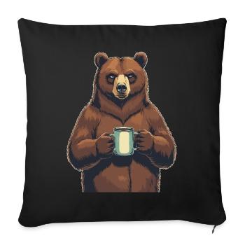 Grim Bear Tasse à café Ours Café Fatigué - Housse de coussin décorative 45 x 45 cm - noir - Devant