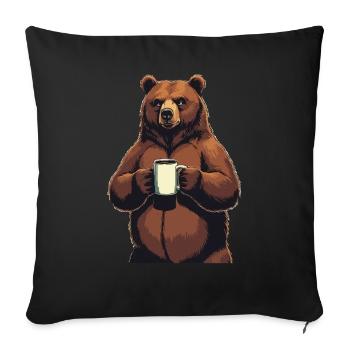 Grim Bear Tasse à café Ours Café Fatigué - Housse de coussin décorative 45 x 45 cm - noir - Devant